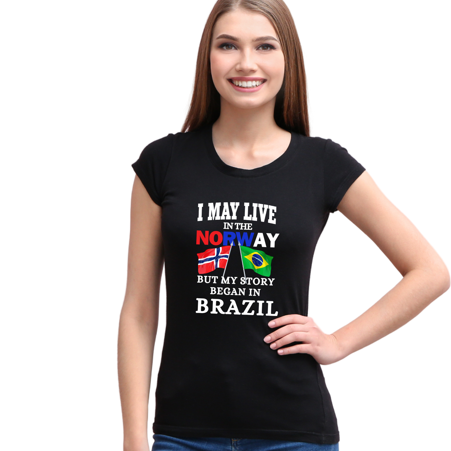 Woman T-shirt Norway Brazil english